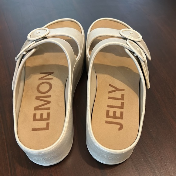 Lemon Jelly Double Strap Platform Wedge Slip on Slides Sandals Warm Grey EU 38 - Picture 10 of 17